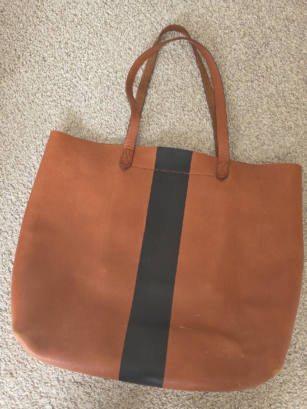 Madewell Brown Leather Tote Transport Paint Stripe
